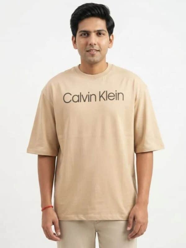Men's Beige Printed Oversized Cotton T-Shirt