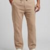 Loose fit comfortable sand beige summer trousers for men, breathable beach pants, relaxed-fit eco-friendly linen bottoms, casual warm-weather loungewear.