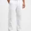 Loose fit comfortble white and summer trousers for men, breathable beach pants, relaxed-fit eco-friendly linen bottoms, casual warm-weather loungewear.