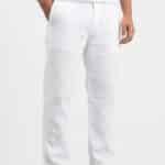 Loose fit comfortble white and summer trousers for men, breathable beach pants, relaxed-fit eco-friendly linen bottoms, casual warm-weather loungewear.