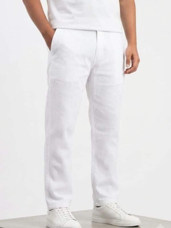 Loose fit comfortble white and summer trousers for men, breathable beach pants, relaxed-fit eco-friendly linen bottoms, casual warm-weather loungewear.